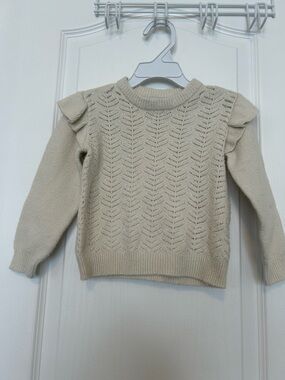 Cream Knit Ruffle Shoulder Sweater